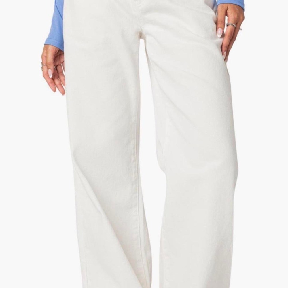 Edikted  Roman Slouchy Ecru off white Wide Leg Jeans XS Low Rise Y2K Rivet Trim